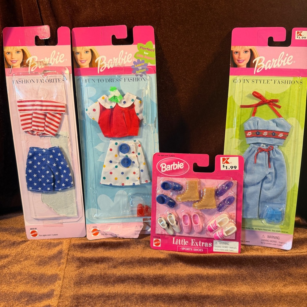Vintage Barbie Fashion Lot 2000 Mattel Outfits Little Extras Shoes NIP 4pc Set